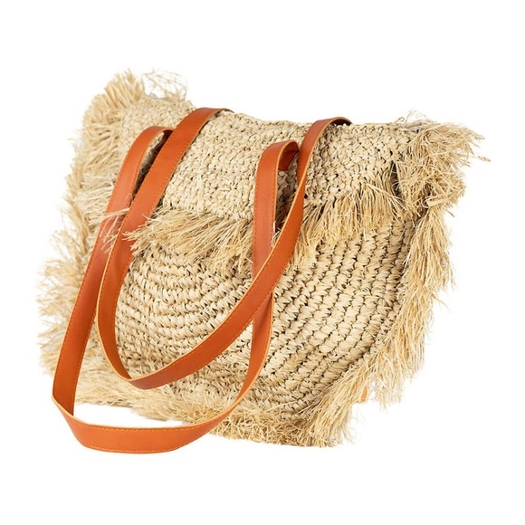 Straw Fringe Moon Tote - Picture 1 of 16